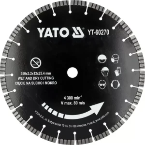YATO Gyémánt vágótárcsa vasbetonhoz nedves-száraz vágás, 350 mm x 25,4 mm (YT-60270) Olcsó