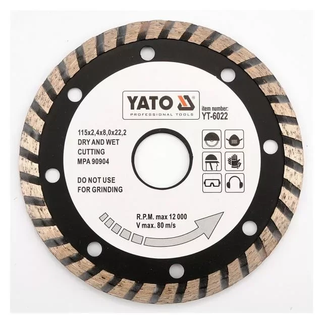 Yato gyémánt vágókorong 115 x 2,4 x 8,0 x 22,2 mm turbo Azonnal elérhető