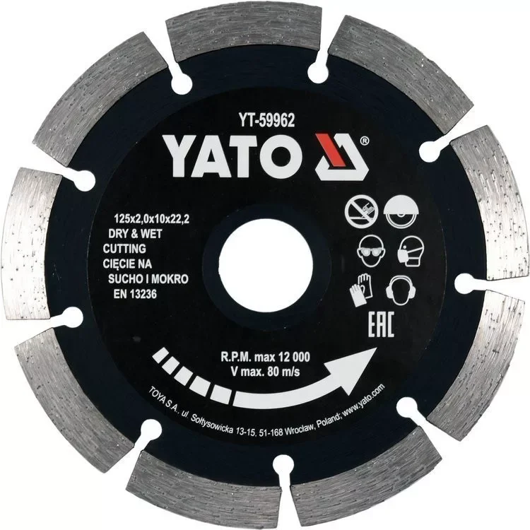 Árcsökkenés Yato gyémánt vágókorong 125 x 2,0 x 10 x 22,2 mm szegmentált