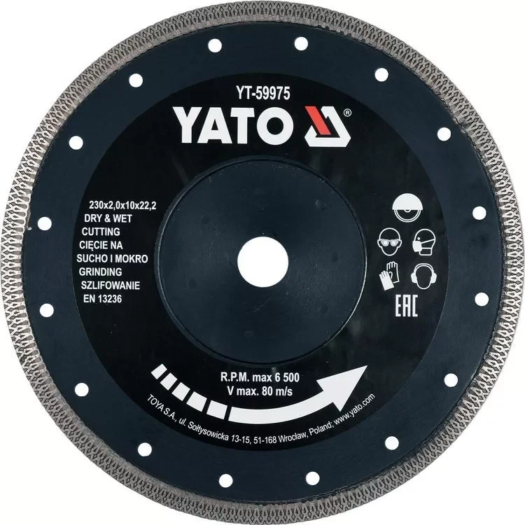 Yato gyémánt vágókorong 230 x2,0 x 10 x 22,2 mm folytonos Akció