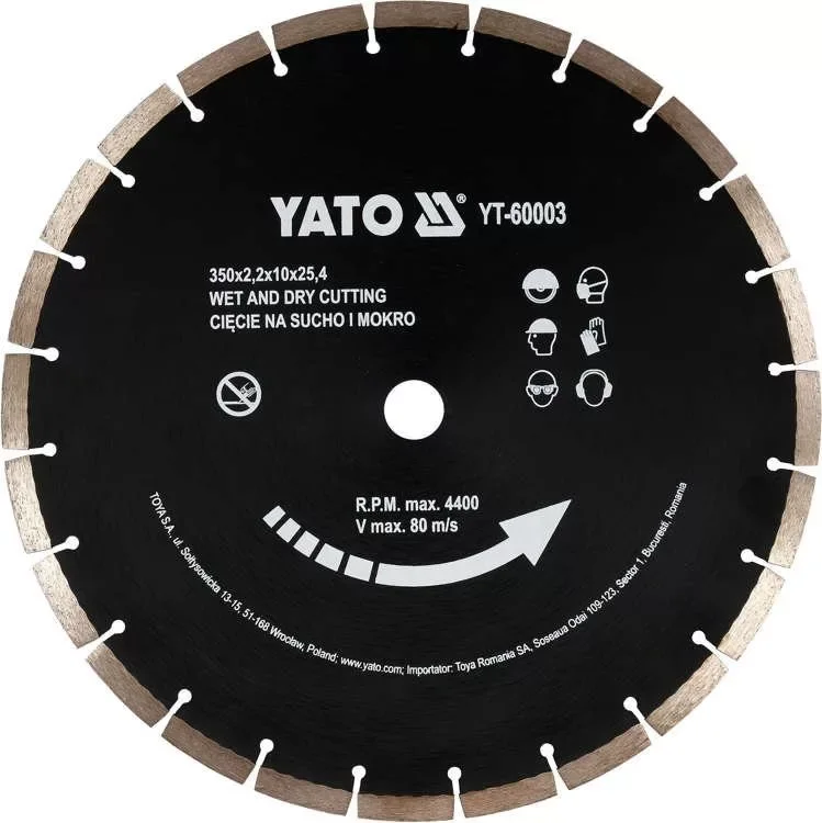 Yato gyémánt vágókorong 350 x 3,4 x 10,0 x 25,4 mm szegmentált Expressz szállítás