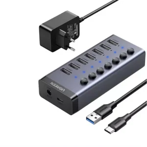 Biztonságos vásárlás Ugreen CM481 Type-C HUB 7in1 (elosztó, 7 USB aljzat, 2A, 100cm) FEKETE