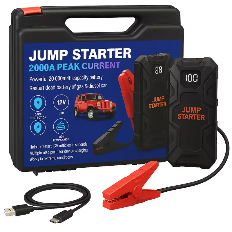 HD Indításrásegítő bikázó Jumper Powerbank+Lámpa 12V/1000A +Kábel 3in1 Népszerű