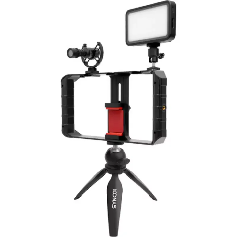 Akciós ár Synco Vlogger Kit 1 vlogging szett okostelefonokhoz, mikrofon, LED, mini állvány, mobiltelefon cage