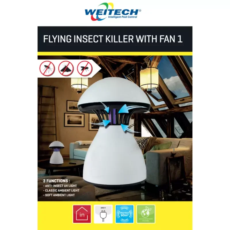 Weitech ventillátoros csapda repülő rovarokra, 80 m2 (WK0120) Újdonság