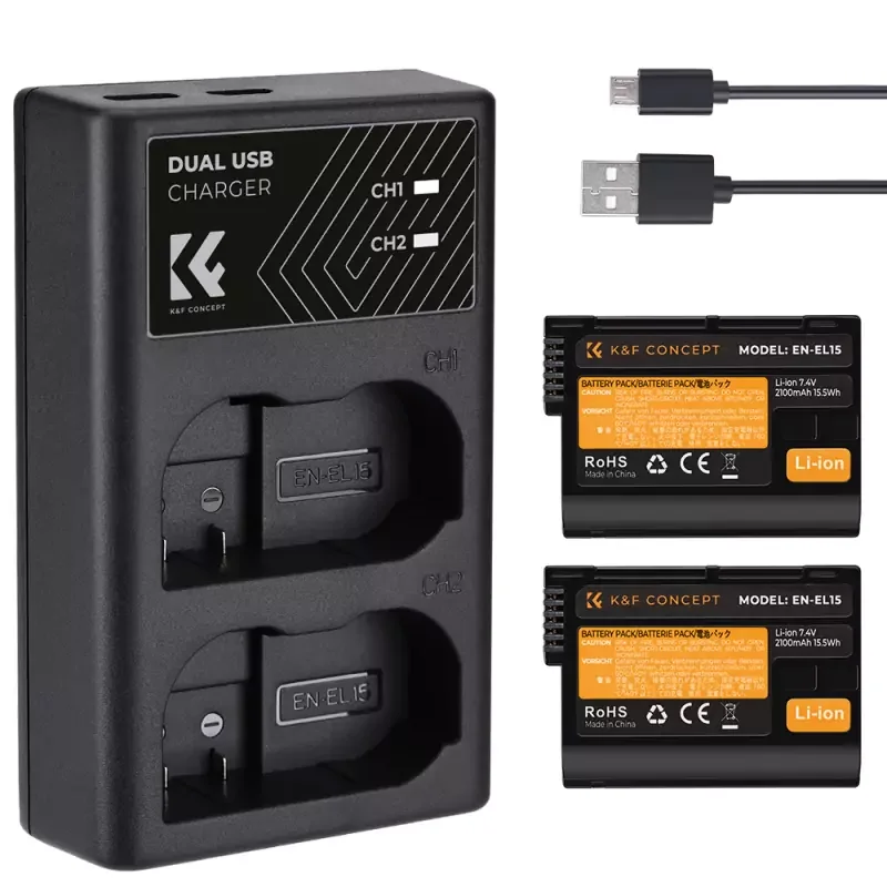 Akciós ár K&F Concept hordozható dupla USB-C 2100mAh akkumulátor MH-25 töltő készlet (KF-28-0012)