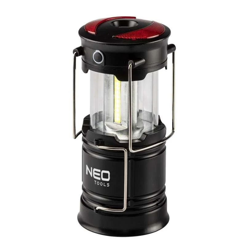 Újdonság Kempinglámpa NEO TOOLS 3 funkciós összecsukható 200lum elemes 3xaa cob led 3W 99-030