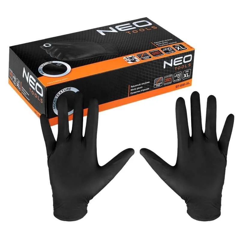Alacsony ár Kesztyu NEO TOOLS perforált nitril fekete XL méret 100 darab 97-691-XL