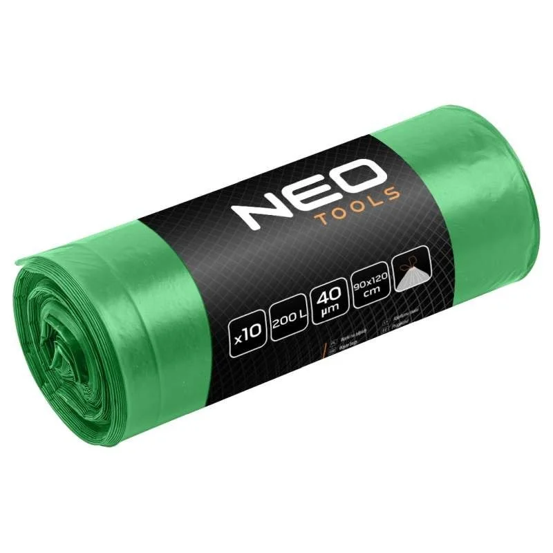 Ajánlat Szemeteszsák 200L 90x120cm zöld erosített húzószalagos vastagság:40mic 10 darab NEO TOOLS 15-992