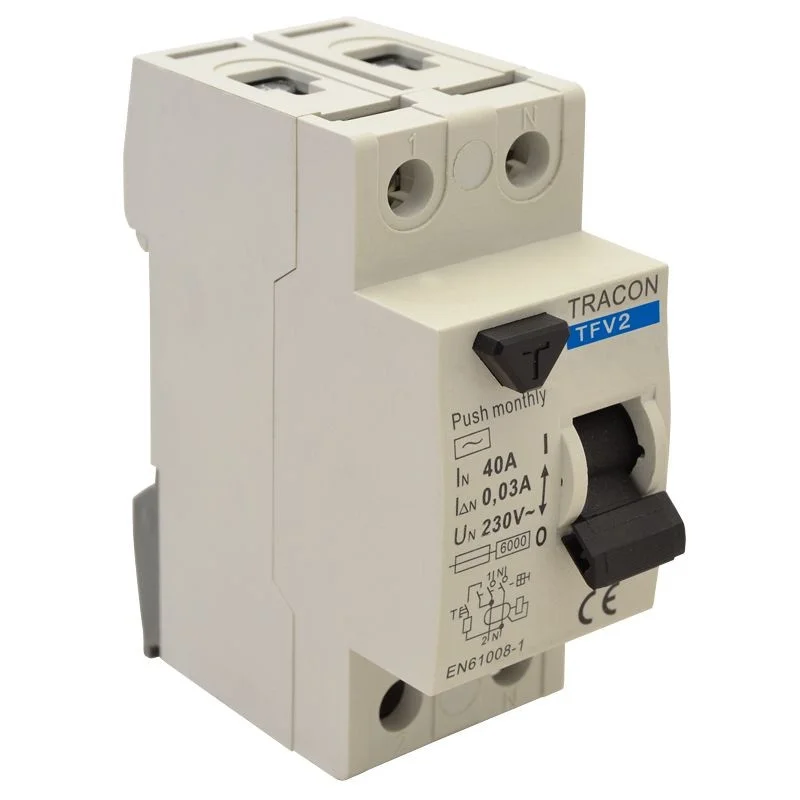 Alacsony ár Áram-védőkapcsoló, 2 pólusú 25A, 100mA, 6kA, AC TFV2-25100 Tracon