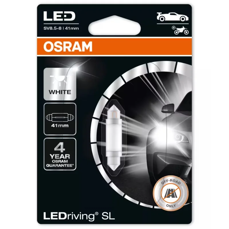 Gyors szállítás Osram LEDriving SL C5W LED rendszámtábla és beltéri világítás, 6000 K hidegfehér fény, SV8.5-8 foglalat, 41 mm hosszúság, 6413DWP-1BL
