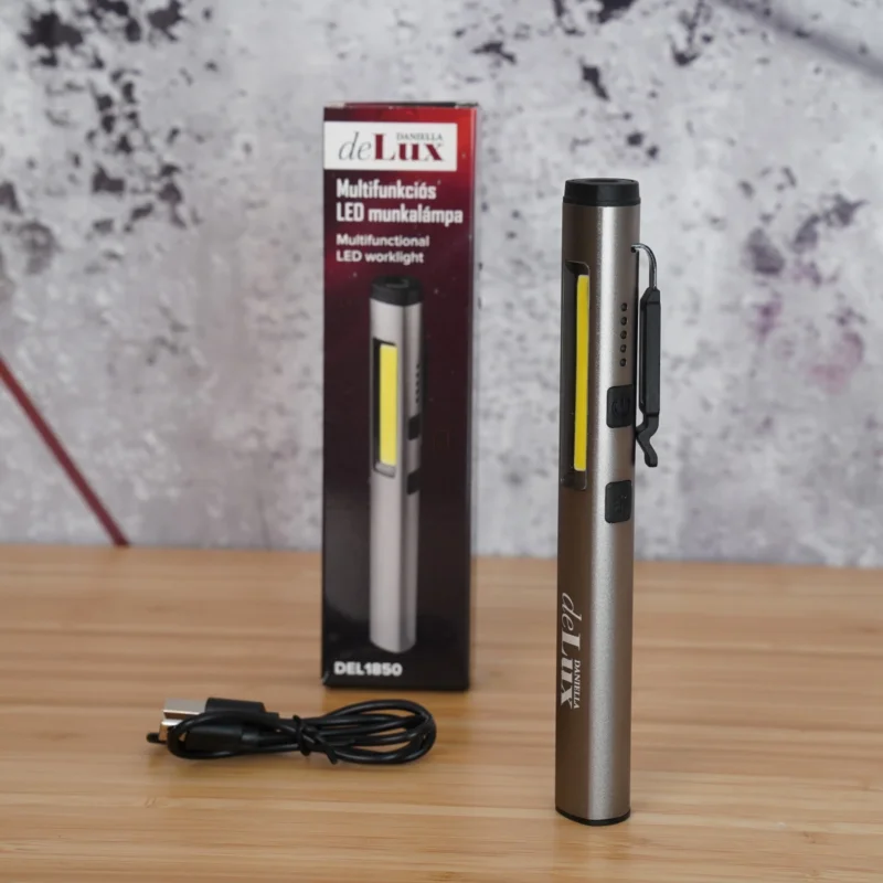 Azonnal elérhető Multifunkciós LED toll lámpa, tölthető (800mAh), 400lm, mágneses, szürke színben - deLux DEL1850